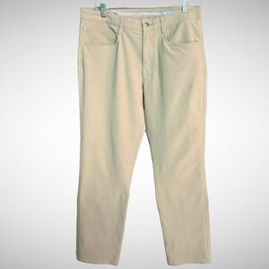 Footjoy Golf Pants Mens 34 X 32 Solid Brown Khaki Chino Flat Front Sports Pants